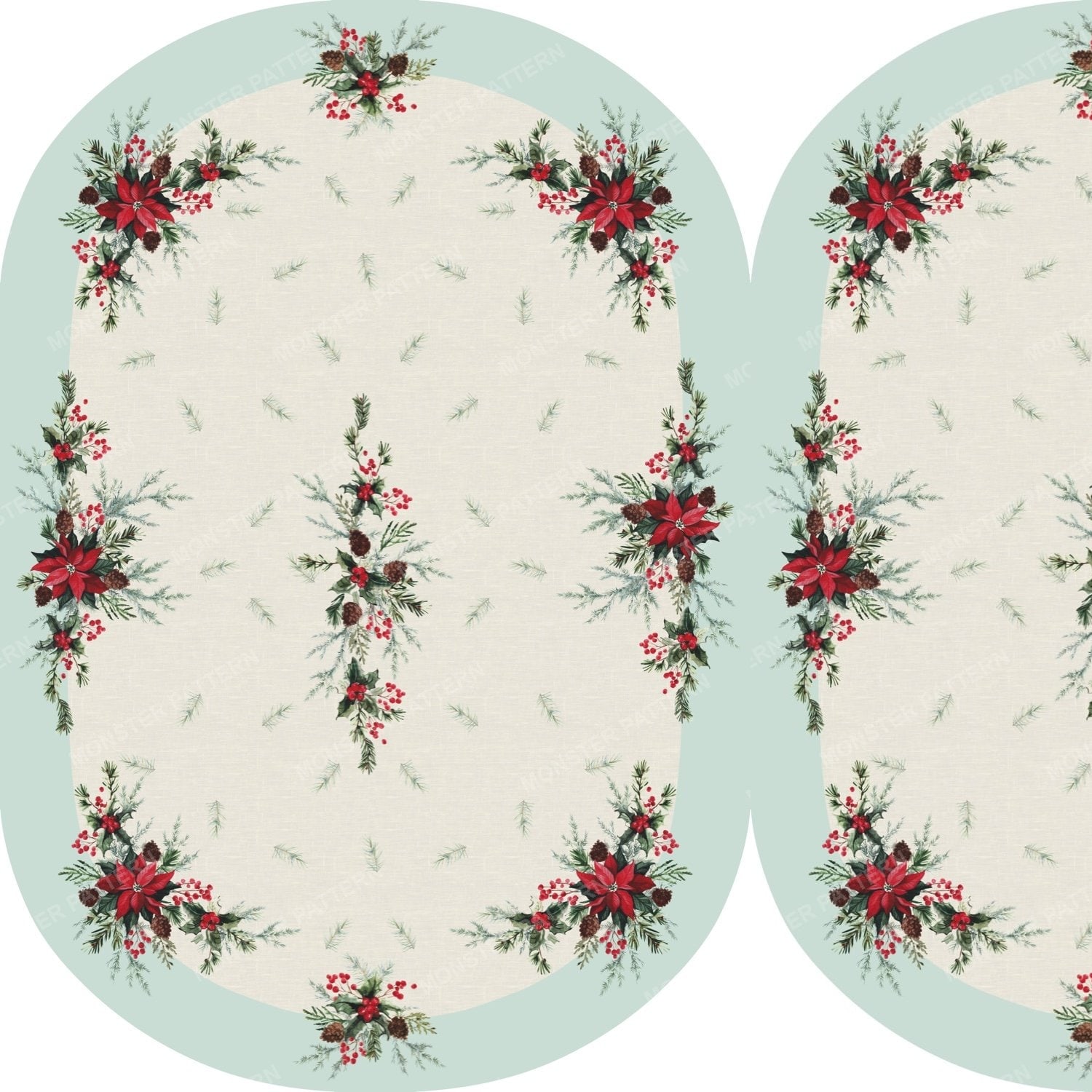 Oval Holiday Floral Rug — original textile pattern for tabletop licensing