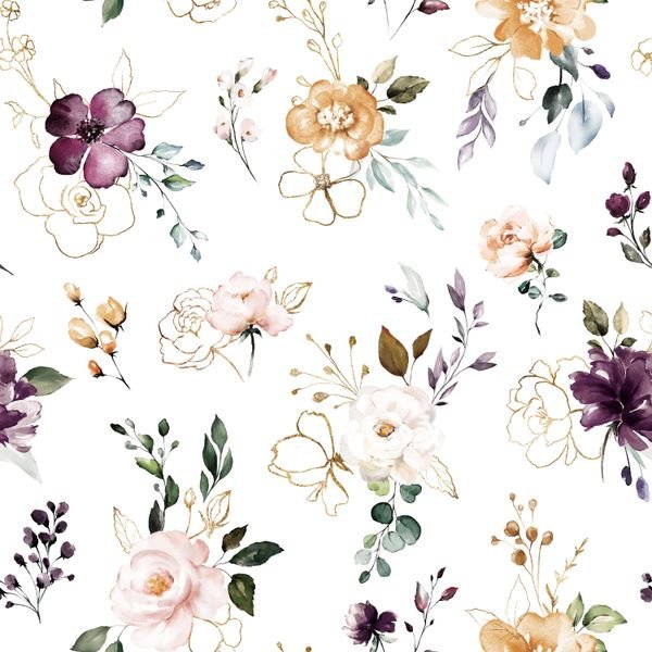 Watercolor Floral Repeat — original textile pattern for floral licensing