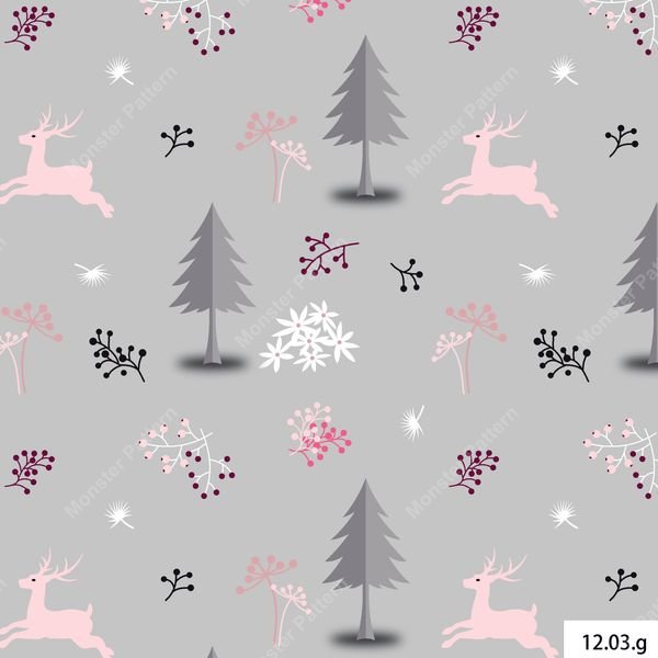 Pink Deer and Trees Pattern — original textile pattern for nursery licensing