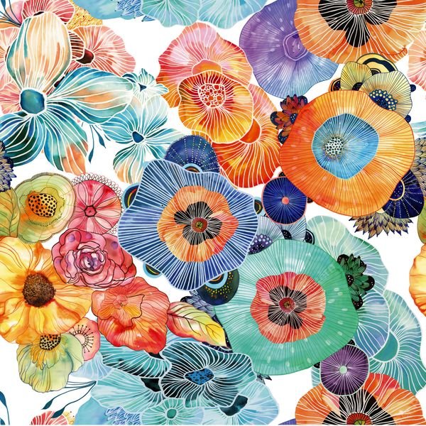 Colorful Floral Repeat Pattern — original textile pattern for floral licensing