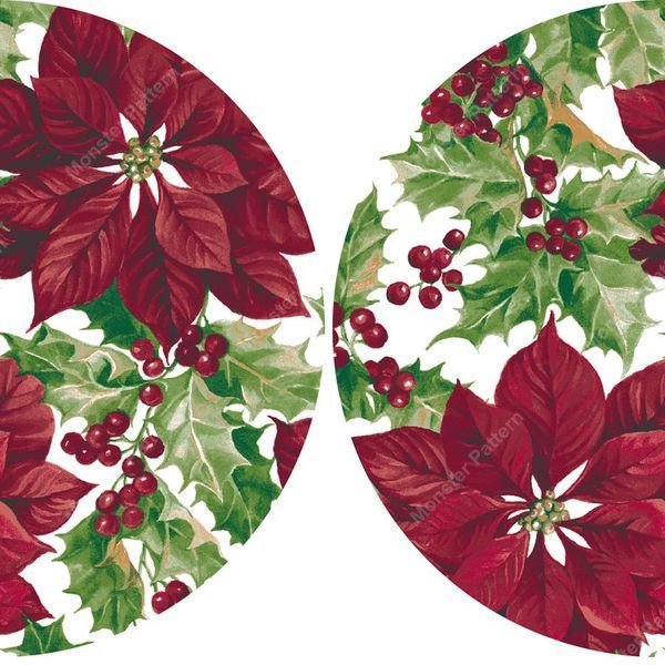 Poinsettia and Holly Repeat — original textile pattern for tabletop licensing