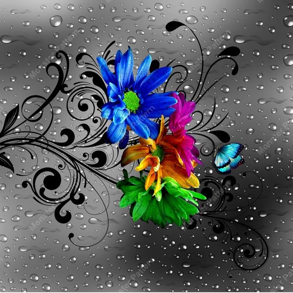 Floral with Water Drops — original textile pattern for nursery licensing
