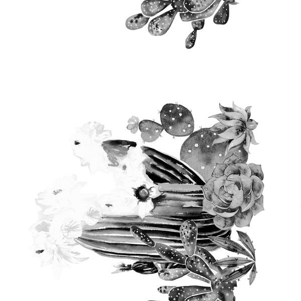 Black and White Botanical Repeat — original textile pattern for botanical licensing