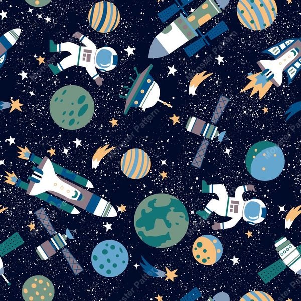 Space Exploration Repeat Pattern — original textile pattern for nursery licensing