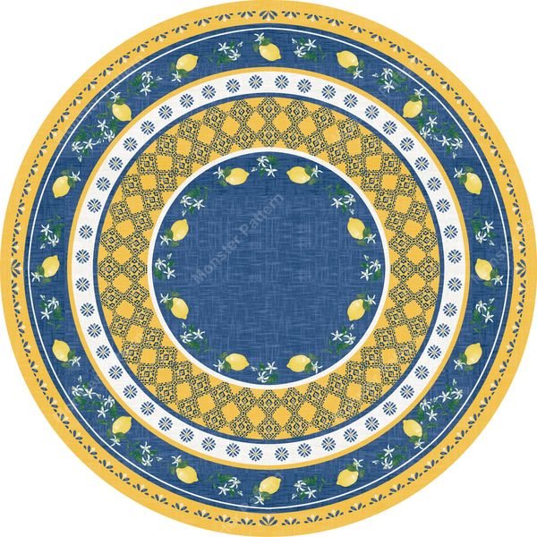 Circular Lemon and Floral Pattern — original textile pattern for botanical licensing