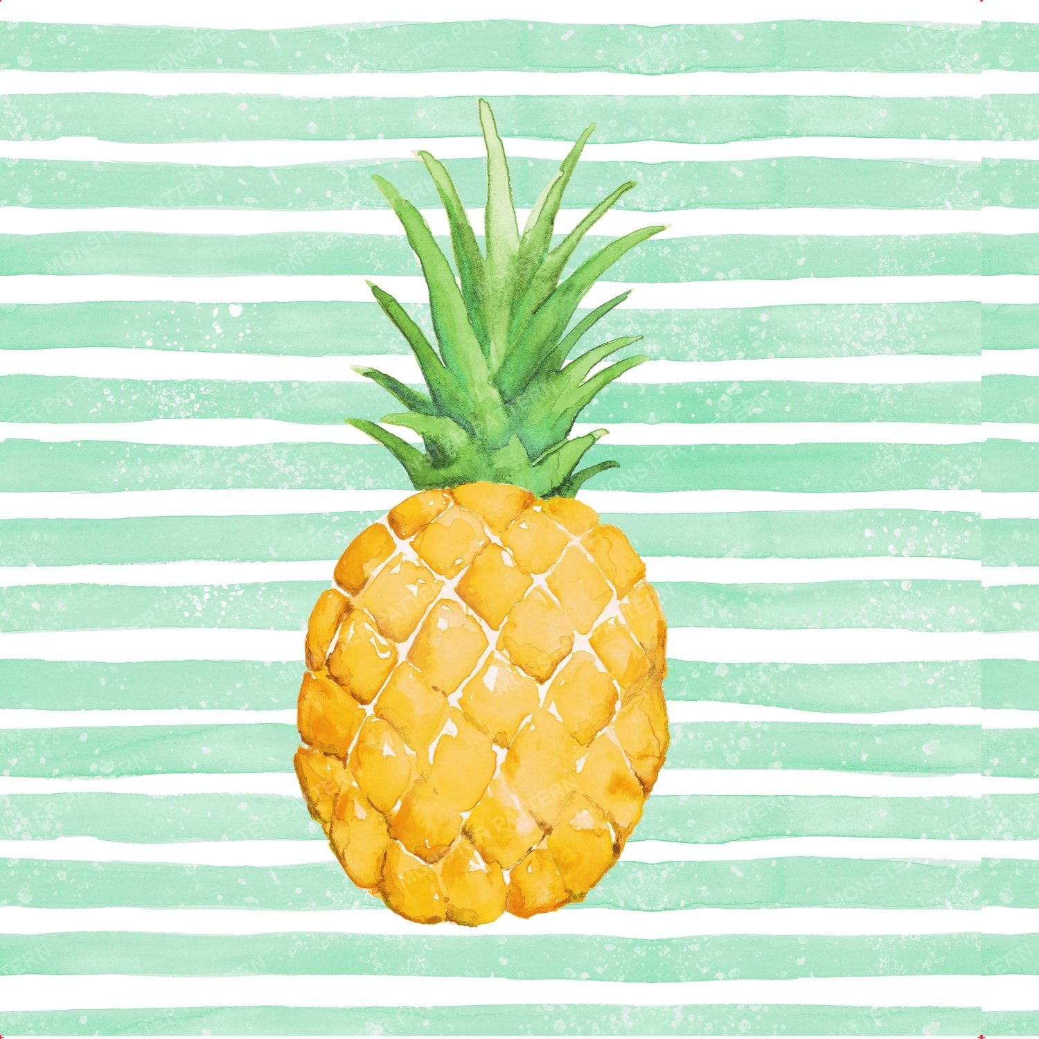 Pineapple on Mint Stripes — original textile pattern for botanical licensing