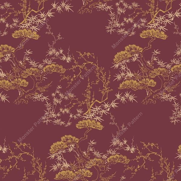 Bamboo and Pine Pattern — original textile pattern for botanical licensing