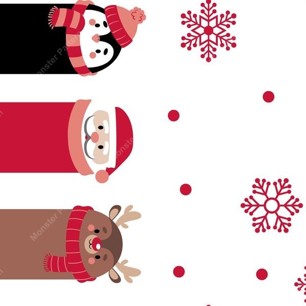 Holiday Characters & Snowflakes — original textile pattern for tabletop licensing