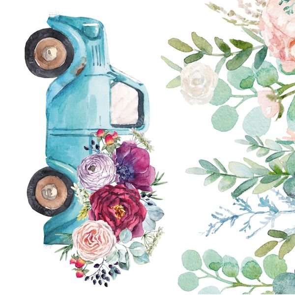 Vintage Truck Floral Pattern — original textile pattern for floral licensing