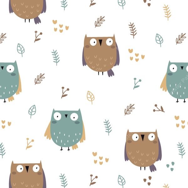Owl and Botanical Repeat — original textile pattern for nursery licensing