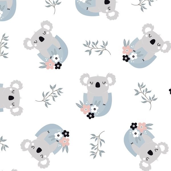 Koala Floral Repeat Pattern — original textile pattern for lifestyle licensing