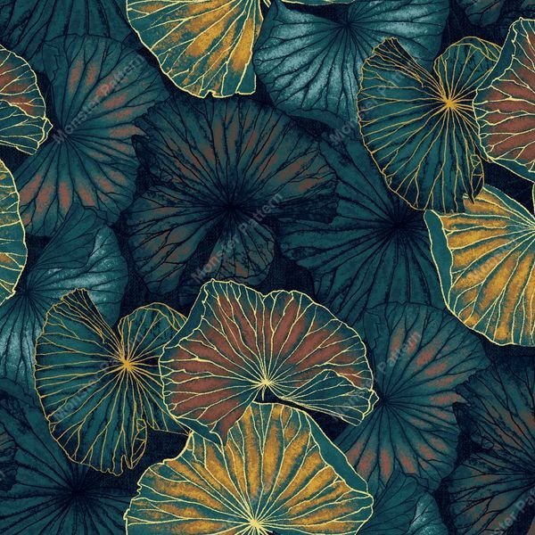 Lotus Leaf Repeat Pattern — original textile pattern for botanical licensing