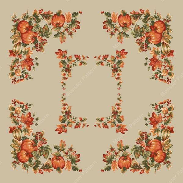 Autumnal Pumpkin Floral Repeat — original textile pattern for floral licensing