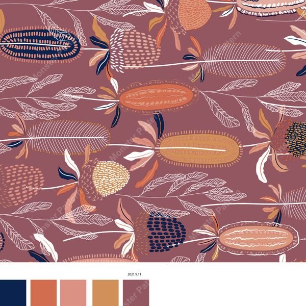 Botanical Seed Pods Pattern — original textile pattern for botanical licensing