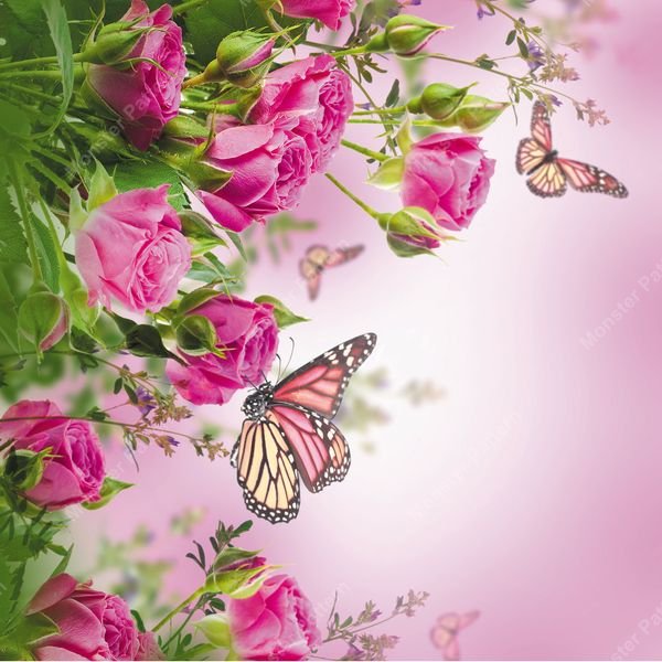 Pink Roses and Butterflies — original textile pattern for nursery licensing