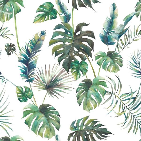 Tropical Leaves Repeat Pattern — original textile pattern for botanical licensing