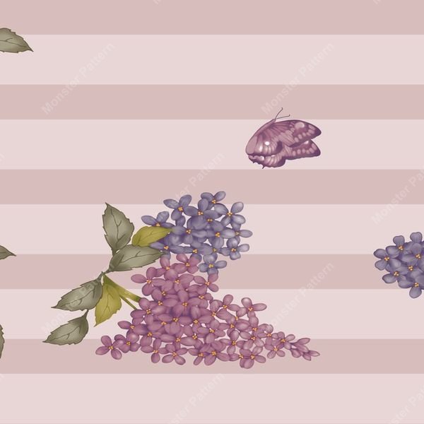 Lilac and Butterfly Stripe — original textile pattern for nursery licensing
