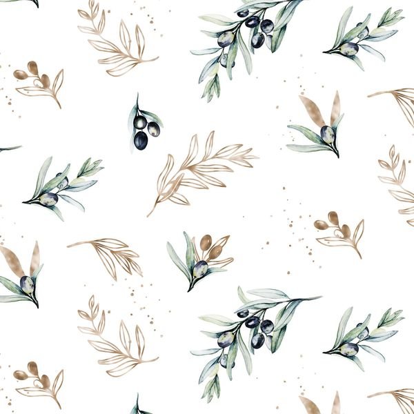 Olive Branch Watercolor Pattern — original textile pattern for botanical licensing