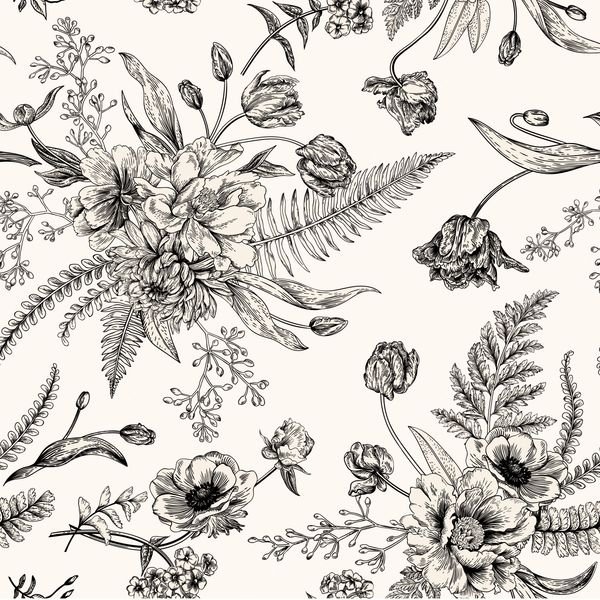 Vintage Floral Botanical Pattern — original textile pattern for floral licensing