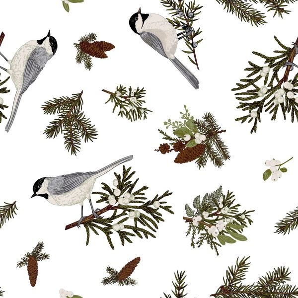 Winter Bird Pattern — original textile pattern for botanical licensing