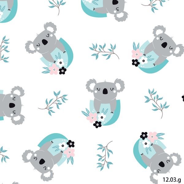 Koala Floral Repeat Pattern — original textile pattern for lifestyle licensing