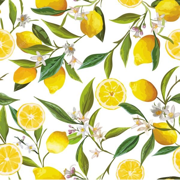 Lemon Branch Pattern — original textile pattern for botanical licensing