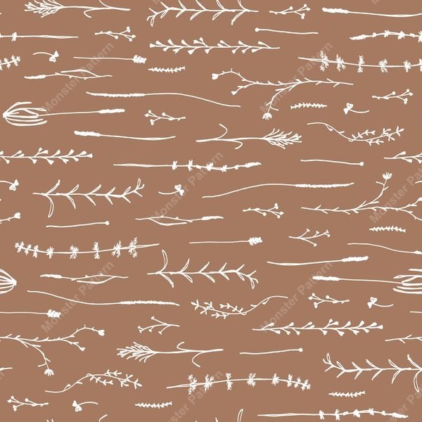 Brown Botanical Repeat Pattern — original textile pattern for botanical licensing