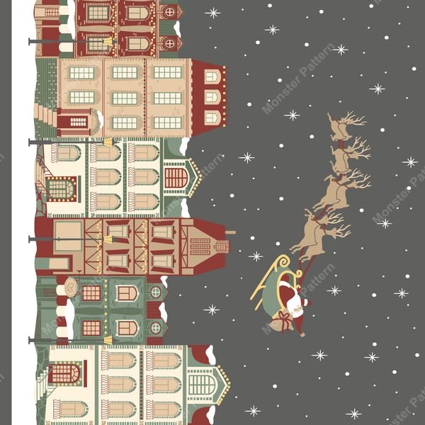 Christmas Town Sky — original textile pattern for tabletop licensing