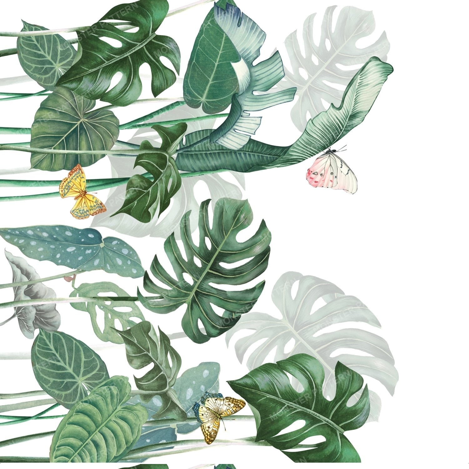 Tropical Leaves and Butterflies — original textile pattern for nursery licensing