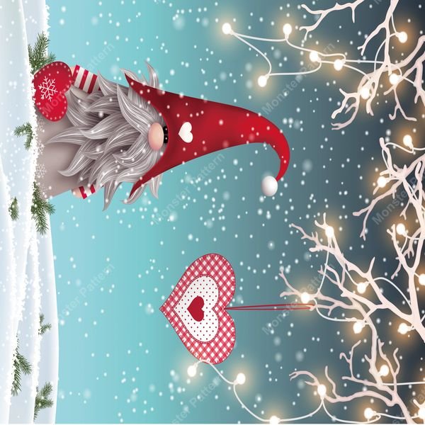 Gnome with Heart and Lights — original textile pattern for tabletop licensing