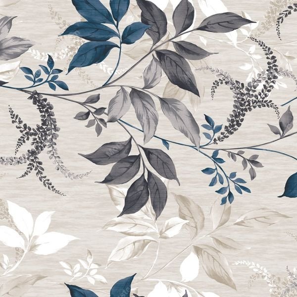 Blue and Gray Botanical Stripe — original textile pattern for floral licensing