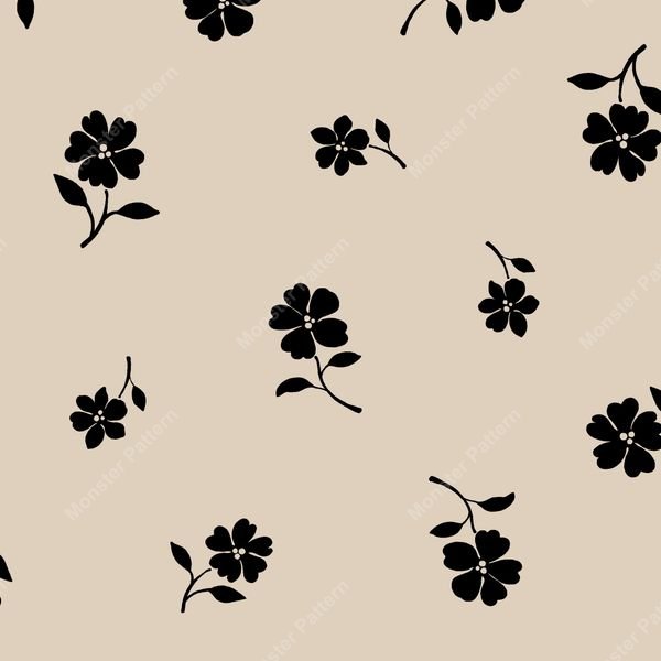Black Floral on Beige — original textile pattern for floral licensing