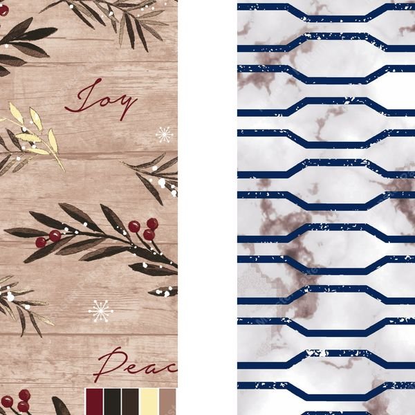 Holiday Botanical & Geometric — original textile pattern for tabletop licensing