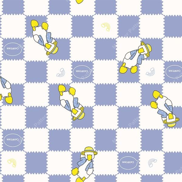 Cartoon Duck Check Pattern — original textile pattern for lifestyle licensing
