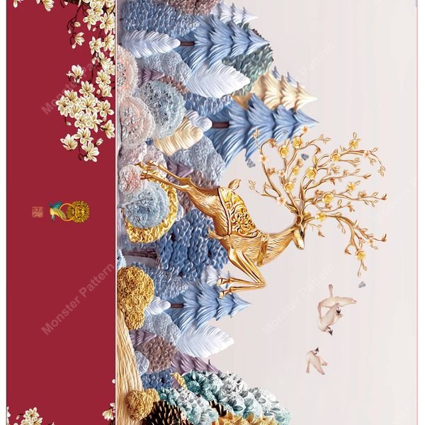 Golden Deer Forest Scene — original textile pattern for nursery licensing