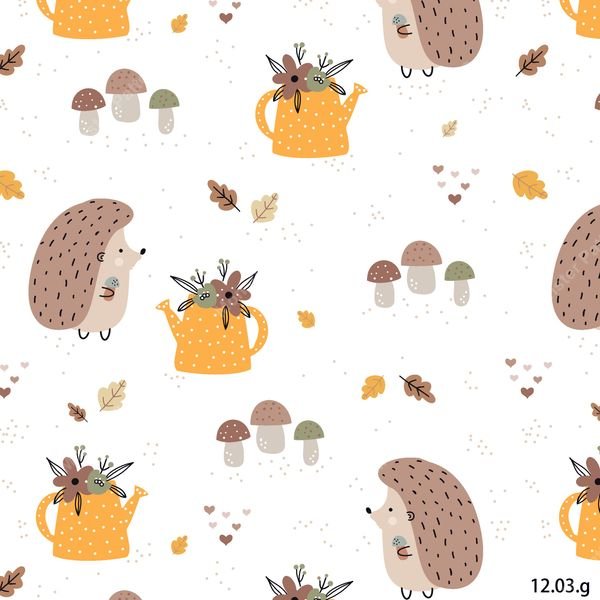 Hedgehog and Teapot Pattern — original textile pattern for lifestyle licensing
