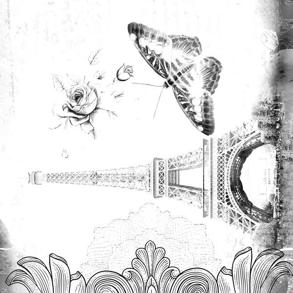 Eiffel Tower & Butterfly — original textile pattern for nursery licensing