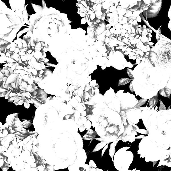 Black and White Floral Repeat — original textile pattern for floral licensing
