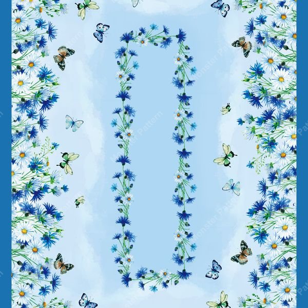 Blue Floral Border Pattern — original textile pattern for nursery licensing