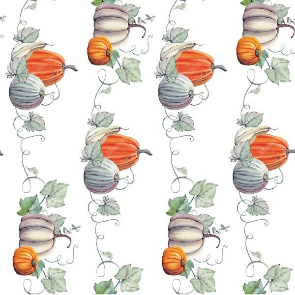 Pumpkin Vine Repeat Pattern — original textile pattern for botanical licensing