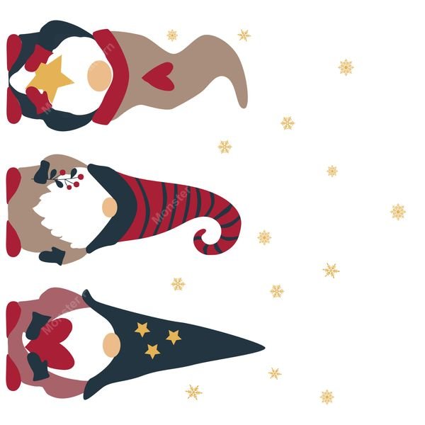 Three Gnomes with Snowflakes — original textile pattern for nursery licensing