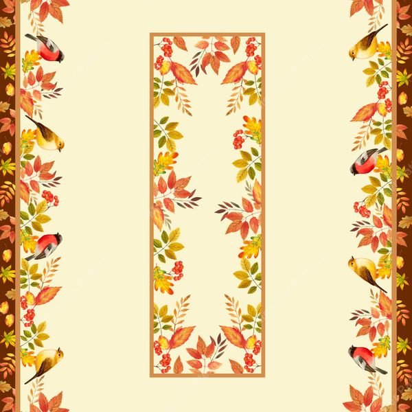 Autumnal Border with Birds — original textile pattern for floral licensing