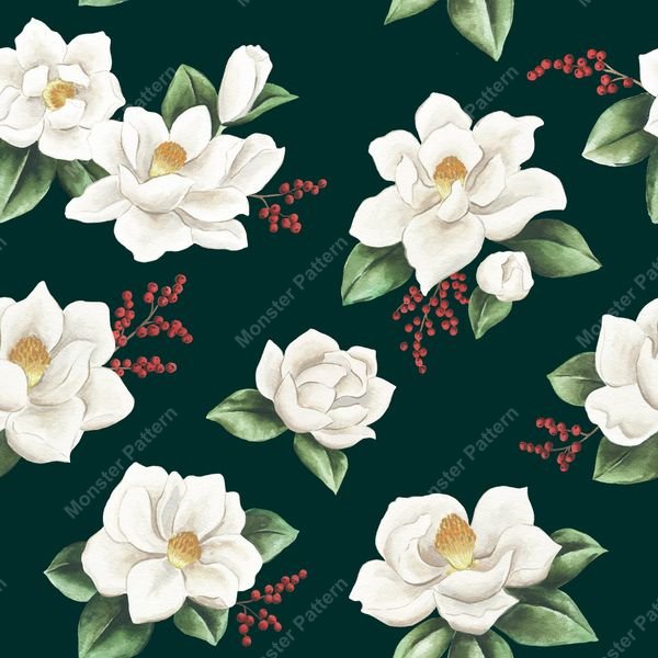 Magnolia and Berry Pattern — original textile pattern for floral licensing