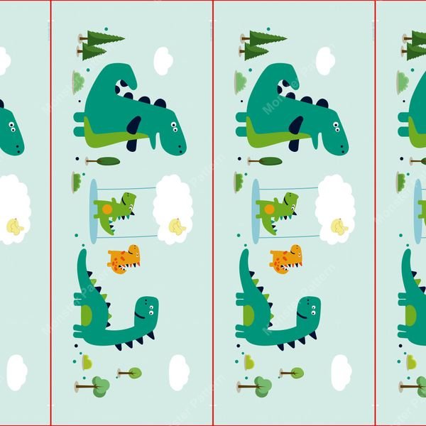 Cartoon Dinosaur Repeat Pattern — original textile pattern for nursery licensing