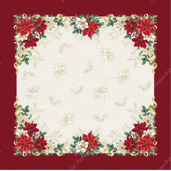 Poinsettia Border Repeat — original textile pattern for floral licensing