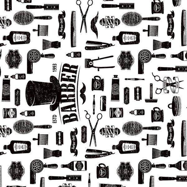 Barber Shop Tools Pattern — original textile pattern for lifestyle licensing