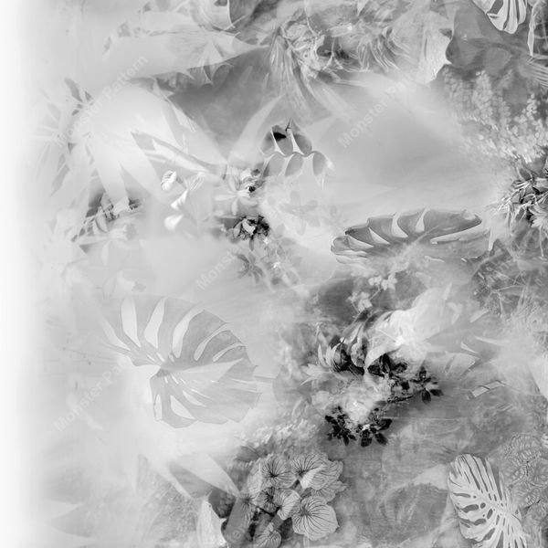 Monochrome Botanical Repeat — original textile pattern for botanical licensing