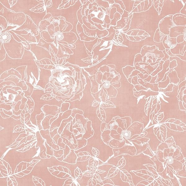 Pink Floral Outline Pattern — original textile pattern for floral licensing