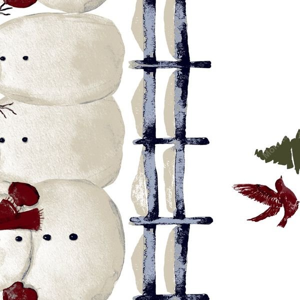 Snowmen and Winter Trees — original textile pattern for tabletop licensing