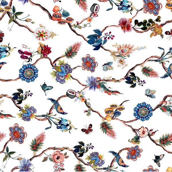 Floral Branch Repeat Pattern — original textile pattern for nursery licensing